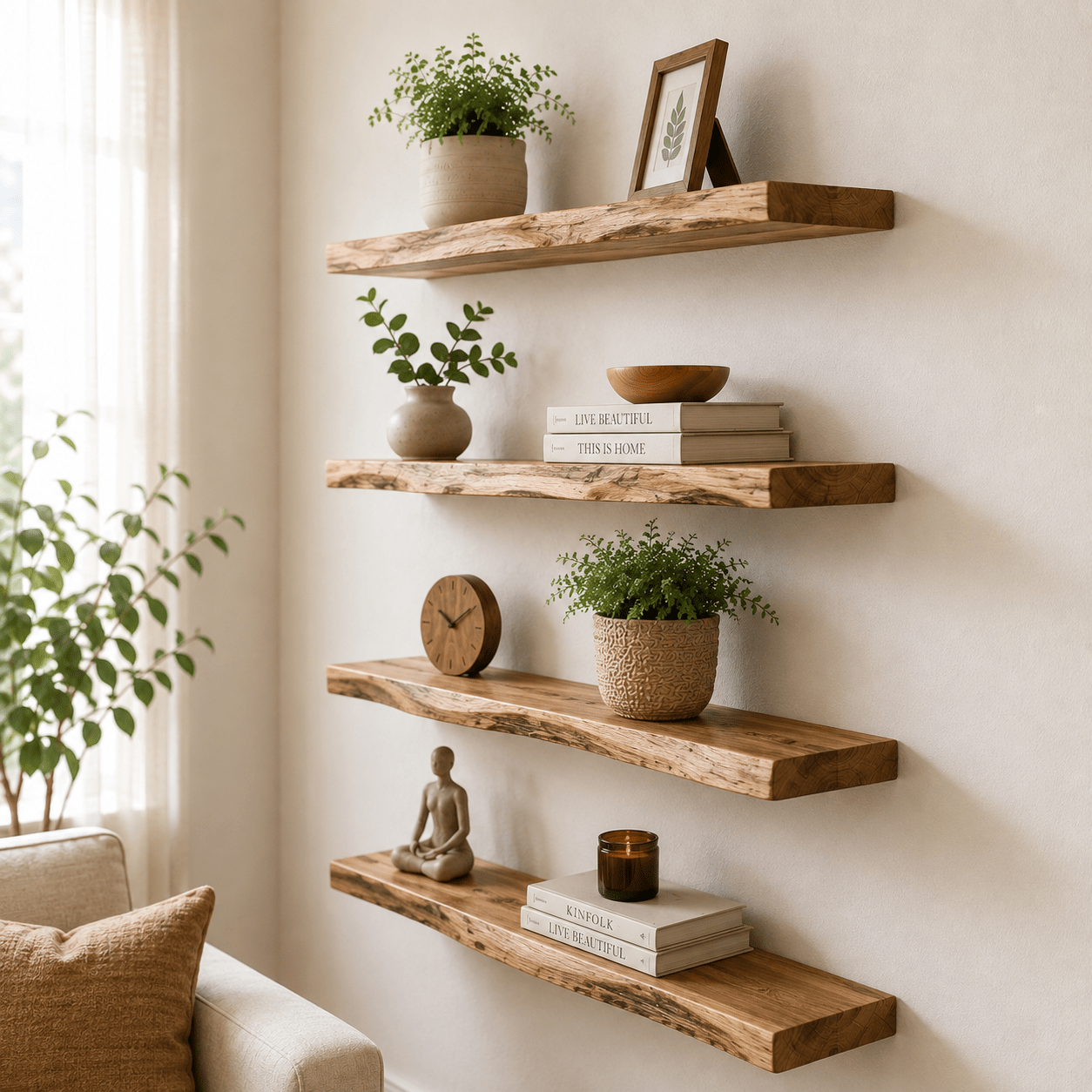 Floating Shelf | Natural Edge | 100% Pure Wood - Handcrafted | Craftingers