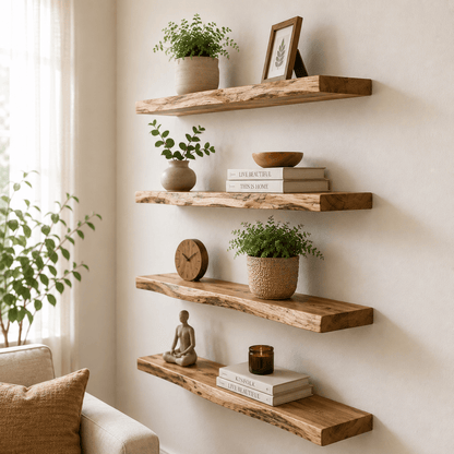 Floating Shelf | Natural Edge | 100% Pure Wood - Handcrafted | Craftingers